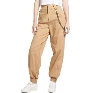 Better Be Women’s High Rise Baggy Joggers With Chain Khaki Tan Size Medium